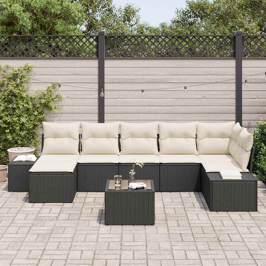 Garten-Sofa-Set mit Kissen 8 pcs Schwarz Poly Rattan